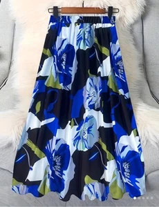 Plus 26 5x Flower Stretch Floral Blue White Maxi Skirt Simple Elastic Waist - Picture 1 of 6