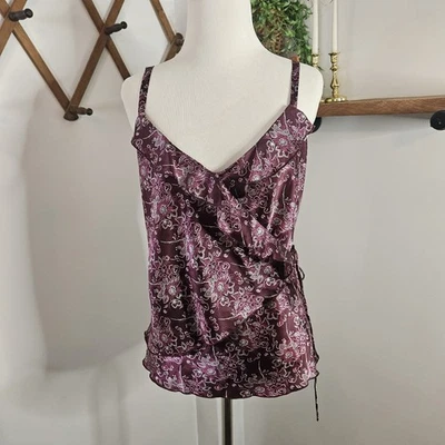 Y2K Gap Floral Satin Wrap Front Tank Top Sz Large Babydoll Feminine Dainty - Image 1 of 4