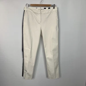 Boden Trousers Womens Size UK 10 White Ecru Kew Navy Mid Rise Tapered Tailored - Picture 1 of 15