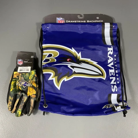 Baltimore Ravens NFL Ultimate Fan Gift Lot Drawstring Backpack, Utility Gloves Cover