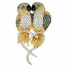 925 Sterling Silver Brooch Cubic Zirconia  14k Caique Parrot Sparkly Heart Love
