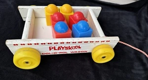 Vintage Playskool Col-O-Rol Wooden Wagon Children’s Pull Toy - Picture 1 of 5
