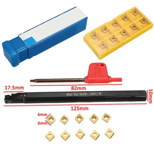 10x CCMT060204 Carbide Inserts + S10K-SCLCL06 Lathe Turning Tool Holder + Wrench - Picture 1 of 4