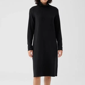 Eileen Fisher Minikleid schwarz Stretch Jersey Strick Scrunch Neck minimalistisch - Bild 1 von 11