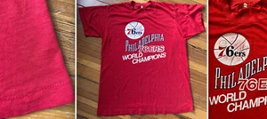 VTG 70s USA PHILADELPHIA 76ERS BASKETBALL PAPER THIN RED T-SHIRT SINGLE STITCH L - Picture 1 of 9