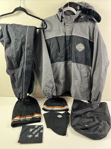 Lot Harley-Davidson Rain Suit Gear Gray Jacket Pants Mens Small Face Mask Beanie - Picture 1 of 21