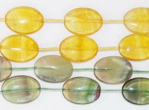 AA Oval Smooth Yellow Green Rainbow Natural Fluorite Gemstone Beads 15" DIY Maki - Picture 1 of 9