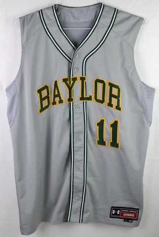 Baylor Bears Gray #11 Sewn Authentic Under Armour Sleeveless Baseball Jersey L Cover