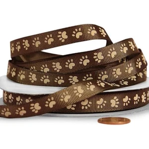 3/8" Wide Paw Print Grosgrain Ribbon - 25 Yds (Brown with Tan Paws) (5819355) - Picture 1 of 1