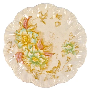 W & E Corn Plate Blue & Yellow Flowers Pink Leaves Earthenware Circa 1900 (O) - Picture 1 of 7