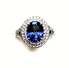 Brazil Blue Petalite & White Zircon Double Halo Ring In Plat/925 Ss 2.85Ct Sz 8
