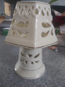 2 Ceramic Filigree Tea Light Pedestal and Shade Ivory 7 1/4” &5 1/2 - Picture 1 of 17