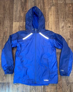 LL Bean Jacket Youth Size XL 18 Blue Fleece Lined Unisex Zipper Attached Hood - Picture 1 of 9