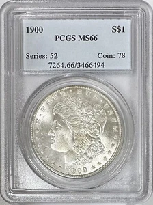 1900 MORGAN SILVER DOLLAR PCGS MS66 BRIGHT WHITE - Picture 1 of 2