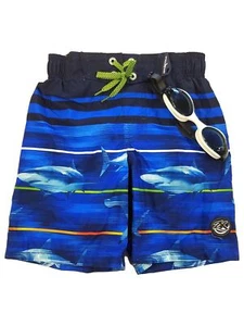 Zeroxposur Boys Blue Shark Board Shorts Swim Trunks Set With Goggles - Picture 1 of 1