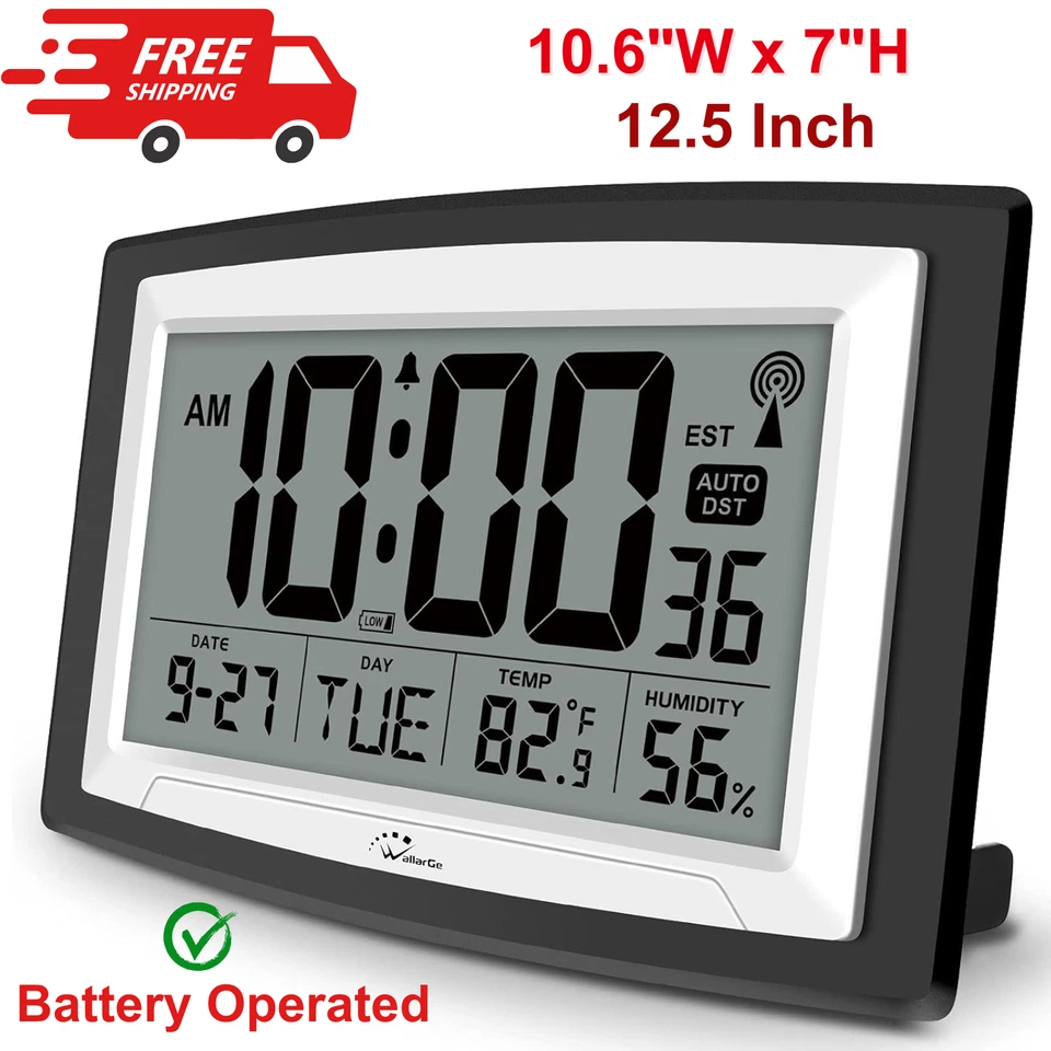 WallarGe Atomic Clock Digital Wall Clock or Desk Clock Battery Operated Self