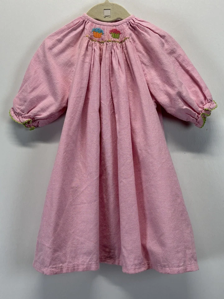 Vive La Fete Collection One Size Smocked Pink Checked Dress Embroidered - Image 1 of 4