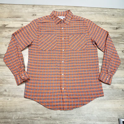 Haband Casual Joe Pearl Snap Shirt Mens S Orange Blue Long Sleeve Flannel - Image 1 of 4