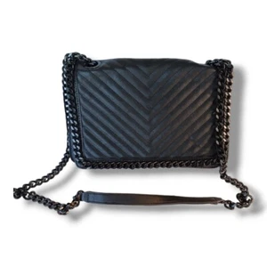 Aldo Greenwald Crossbody Bag, Chevron, Quilted, Black, Chain Strap, Gothic, Chic - Picture 1 of 10