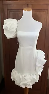 NWT AMABLE WHITE LOVE RUFFLED ONE SHOULDER ABOVE KNEE FORMAL DRESS SMALL - Picture 1 of 15