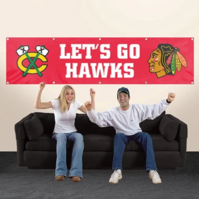 CHICAGO BLACKHAWKS 8' X 2' BANNER 8 FOOT HEAVYWEIGHT NYLON SIGN FLAG - Image 1 of 4