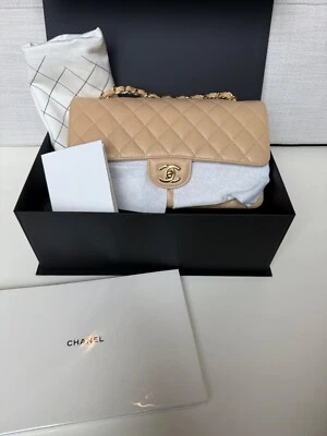 Auth Chanel Beige Quilted Caviar Classic  double flap bag Gold Hardware medium - Image 1 of 4