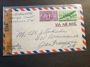 CIVILIAN CENSORED 1943 WWII Postal History Cover HONOLULU, HAWAII #C29 - Picture 1 of 2