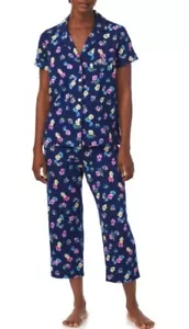 Lauren Ralph Lauren S Pajama Set Short Sleeve Top Notch Collar Capris Pants NEW - Picture 1 of 7