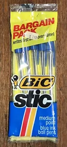 VTG 1982 BIC STIC BARGAIN PACK 5 MEDIUM POINT BLUE INK BALL POINT PENS MSP51 80s - Bild 1 von 4