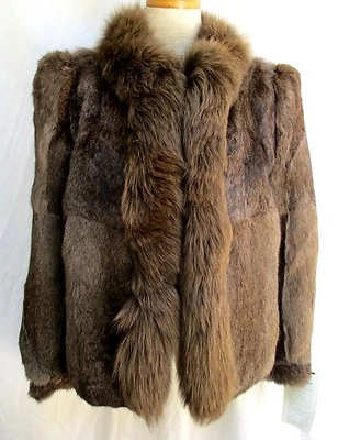 GREG BELL..VTG..GENUINE RABBIT & FOX..BROWN..JACKET..NEW w TAGS..sz MED..NORWAY - Image 1 of 4