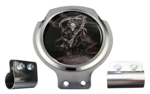 Grim Reaper Black & White Scooter Bar Badge FREE BRACKET & FIXINGS - Picture 1 of 2