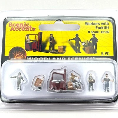 Scenic Accents A2192 Warehouse Workers Forklift Crates 9 pcs N Scale - Image 1 of 4
