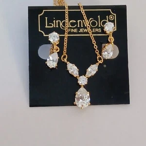 Teardrop Rinstone Clip Earrings & Necklace Lindenwold Jewelers Gold Tone - Picture 1 of 1