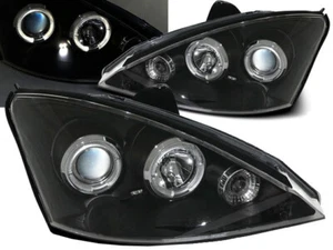 Headlights for Ford Focus 1998 1999 2000 2001 VR-1276 Angel Eyes Headlamps Black - Picture 1 of 1