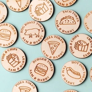 Food Tokens for Wedding & Parties | Ice Cream Pizza Fish Chips Burger Hog Roast - Picture 1 of 10