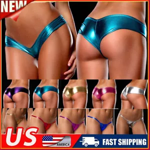 Women's Sexy Wet Look Lingerie Underwear Faux Leather Panties G-String Briefs ⚝ - Picture 1 of 28
