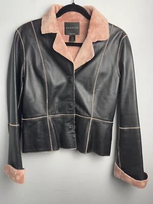 Chaqueta de cuero negra Harold's con forro de piel rosa - Talla S Foto 1 de 4