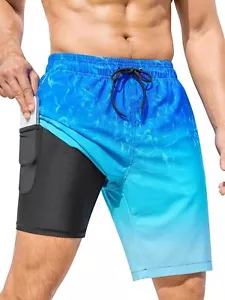 Men's 9" Quick-Dry Swim Shorts with Compression Liner & Zipper Pockets - Picture 1 of 47