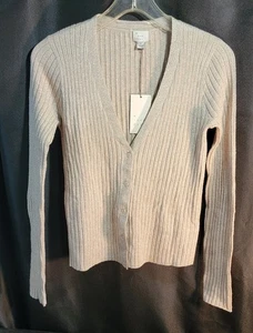 NWT A New Day Cardigan Sweater Tan Shimmer Sparkle Knit Lrg Long Sleeve Stretch - Picture 1 of 10