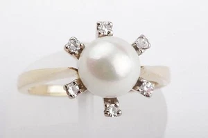 Perlen Ring Akoya 7mm Diamanten 750 18k Gelb Gold Top! * - Bild 1 von 9