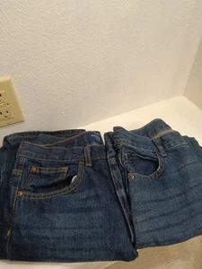 2 Pair Youth Size 14 Husky Distressed Straight Leg Blue Jeans Arizona and Place - Picture 1 of 10