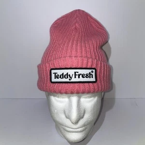 Teddy Fresh Rosa Beanie Strick Bündchen Grob Weiter Patch - Bild 1 von 4