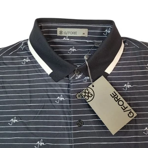 G/FORE Script Stripe Tech Polo Onyx Black Mens Medium Golf Performance S/S - Picture 1 of 10