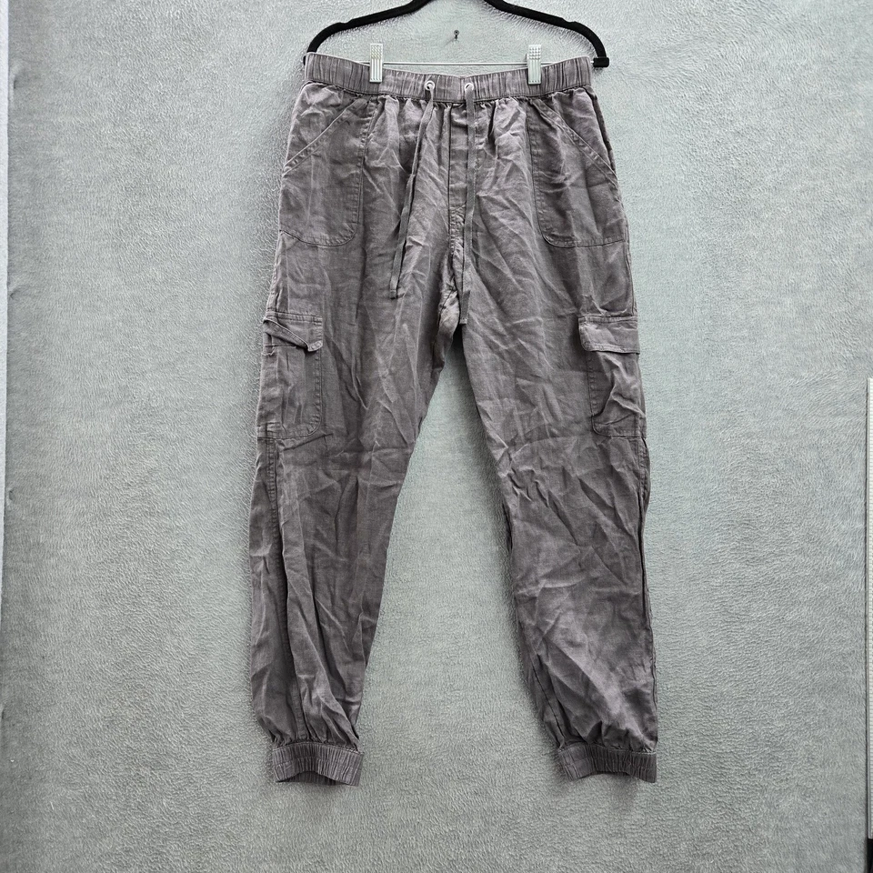 Nicole Miller New York Women Pants L Gray Linen Cargo 28" Inseam Outdoor - Image 1 of 4