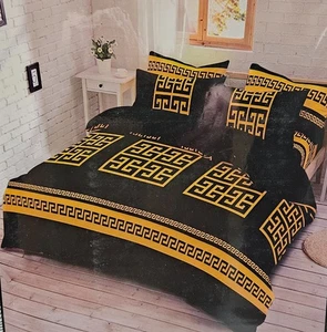 Cotton King Complete Bedding Set - Black & Gold - Picture 1 of 1