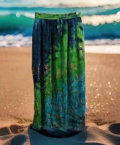 Muñeca atrevida para mujer Lg azul verde tie dye pavo real con lentejuelas maxi falda boho playa - Imagen 1 de 13