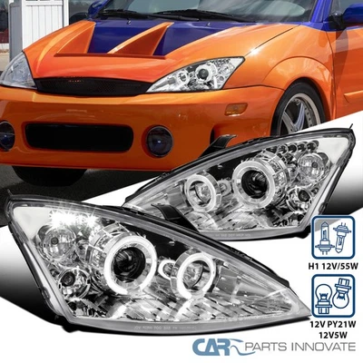 Clear Fits 2000-2004 Ford Focus LED Halo Projector Headlights Lamps Left+Right - Imagem 1 de 4