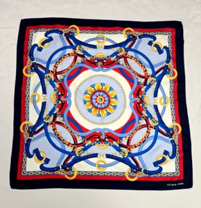 Navy/Red Chains/Belts/Buckles  'Chiara Coco'  Twill Silk Scarf 67 cm Square - Imagen 1 de 12