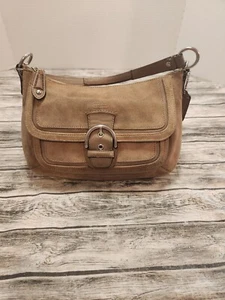 Coach Campbell Suede Belle Carryall Shoulder Bag Casual Elegant Taupe - Picture 1 of 16