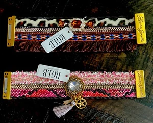 Set Of 2 Laura Janelle RGLB Leather Bracelet With Gemstones 7” New With Tag - Picture 1 of 4